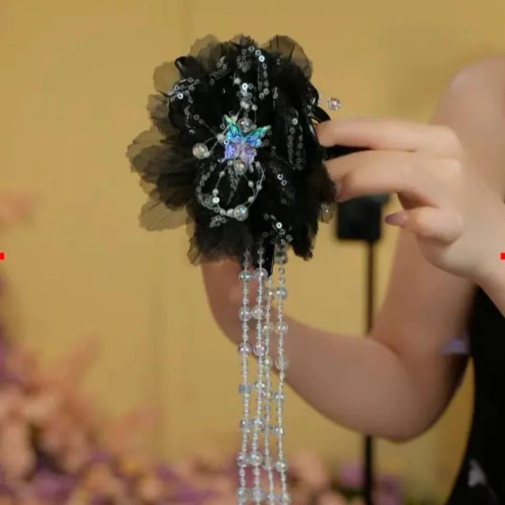 

Метелики Китиці Кіготь для волосся Квітка Перли Бант Заколки для волосся Елегантний затискач Аксесуари для волосся чорний