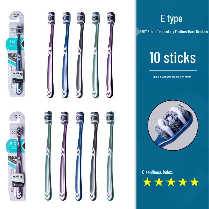 360° Medium-Hard Bristle Toothbrush for Effective Stain Removal - Spiral Filament, Soft Bristle, Adult Size