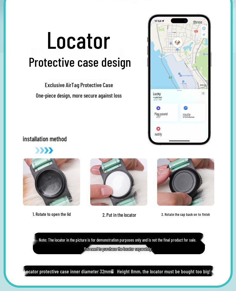 Pet Collar GPS Tracker with Airtag Protective Case for iOS & Android