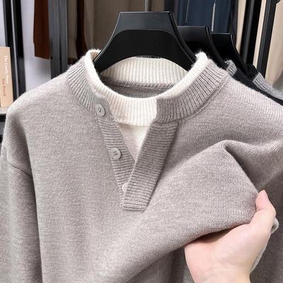 Herren Pullover 2025 mit doppeltem Kragen und V-Ausschnitt: Winter-Strickware, Vielseitiges Trendiges Zweiteiliges Lagen-Outfit