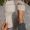 Pearl Rhinestone Flat-bottomed Slippers Women's Summer Wear Square Head One-word Drag Fashionable Versatile Cool Slippers