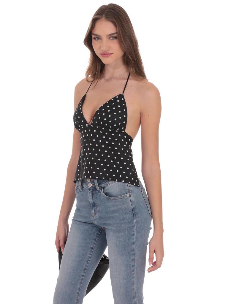 European & American Style Spaghetti Strap Polka Dot Lace-Up Halter Tank Top - Sexy, Slimming, Short Style for Women (2025)