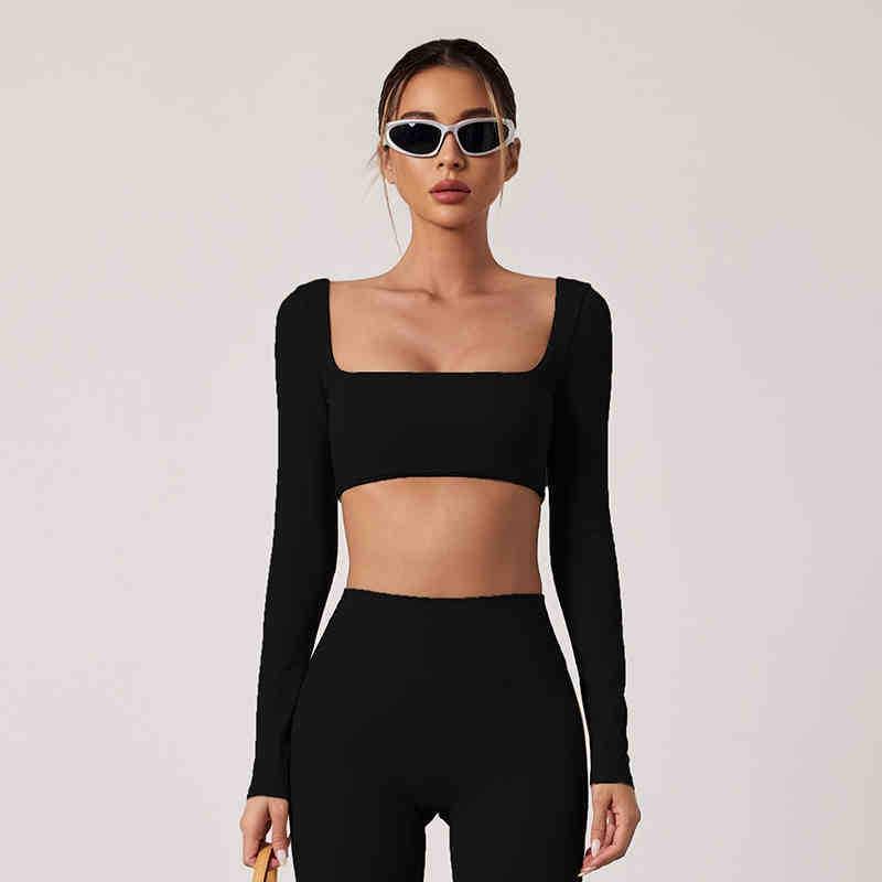 

Европейская и американская одежда для танцев и йоги: Сексуальный топ с квадратным вырезом и длинными рукавами и комплект брюк с высокой талией, подчеркивающих бедра L