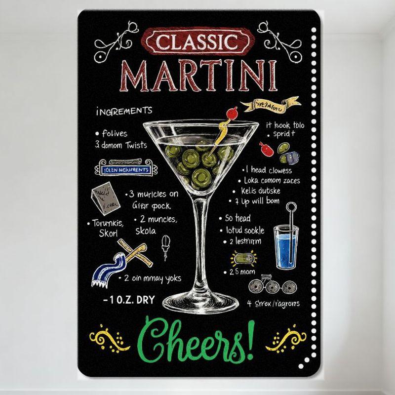 

Classic Martini Whimsical Illustration Metal Tin Sign Playful Home Decor for Bar Club Restaurant Man Cave Art Decoration 20x30cm（7.8x11.8inch）