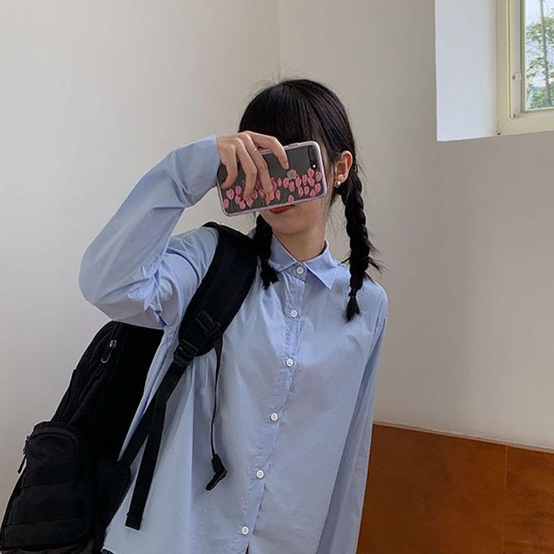 Cămașă de culoare uni pentru femei Bluză cu mânecă lungă în stil Hong Kong Cămașă cu mânecă lungă Cămașă de vară Îmbrăcăminte pentru fete la modă