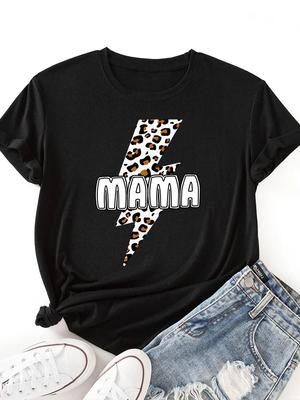 Leopard Lightning Mama Print T Shirt Women Short Sleeve O Neck Loose Tshirt Summer Women Tee Shirt Tops Clothes Camisetas Mujer