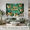 2D Green Gold Butterfly Happy Birthday Backdrop Party Background Banner