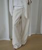 NOIRER FOR WOMAN Linen String Half Elastic Waist Pants (Cream Beige)