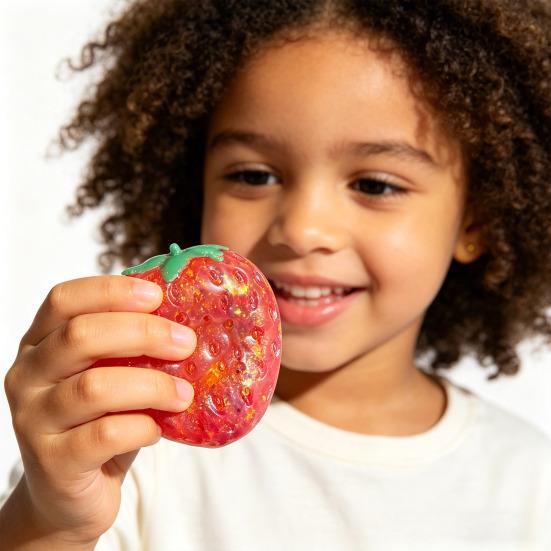 Clear Glitter Strawberry Squeeze Toy Slow Rebound Stress Relief Simulated Fruit Fidget Toy Anti-anxiety Sensory Ball Decompression Tool