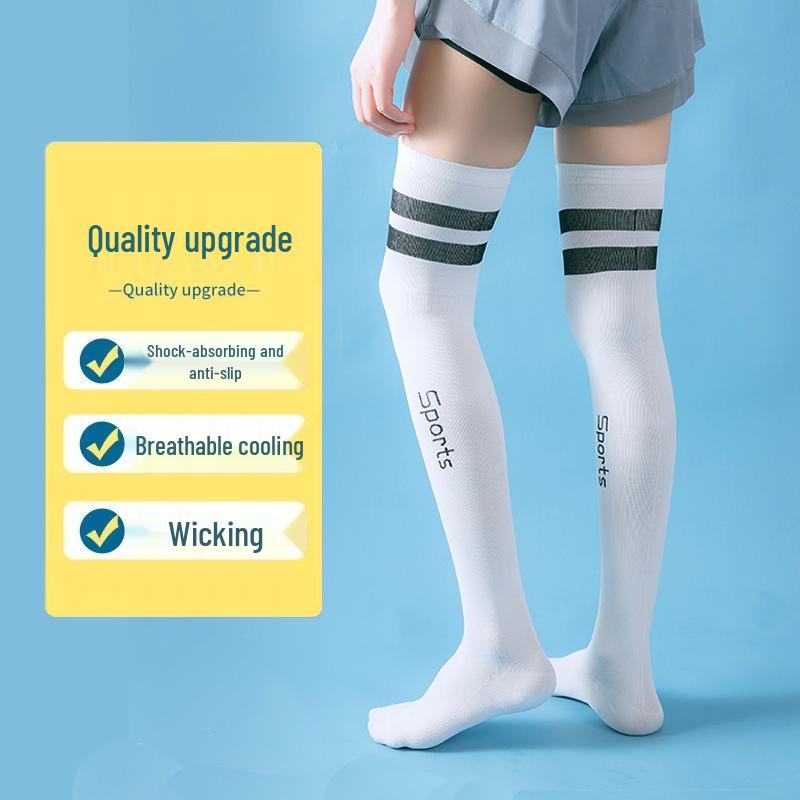 Meias de Compressão Acima do Joelho para Yoga, Aeróbica e Corrida - Design Elegante de Duas Listras