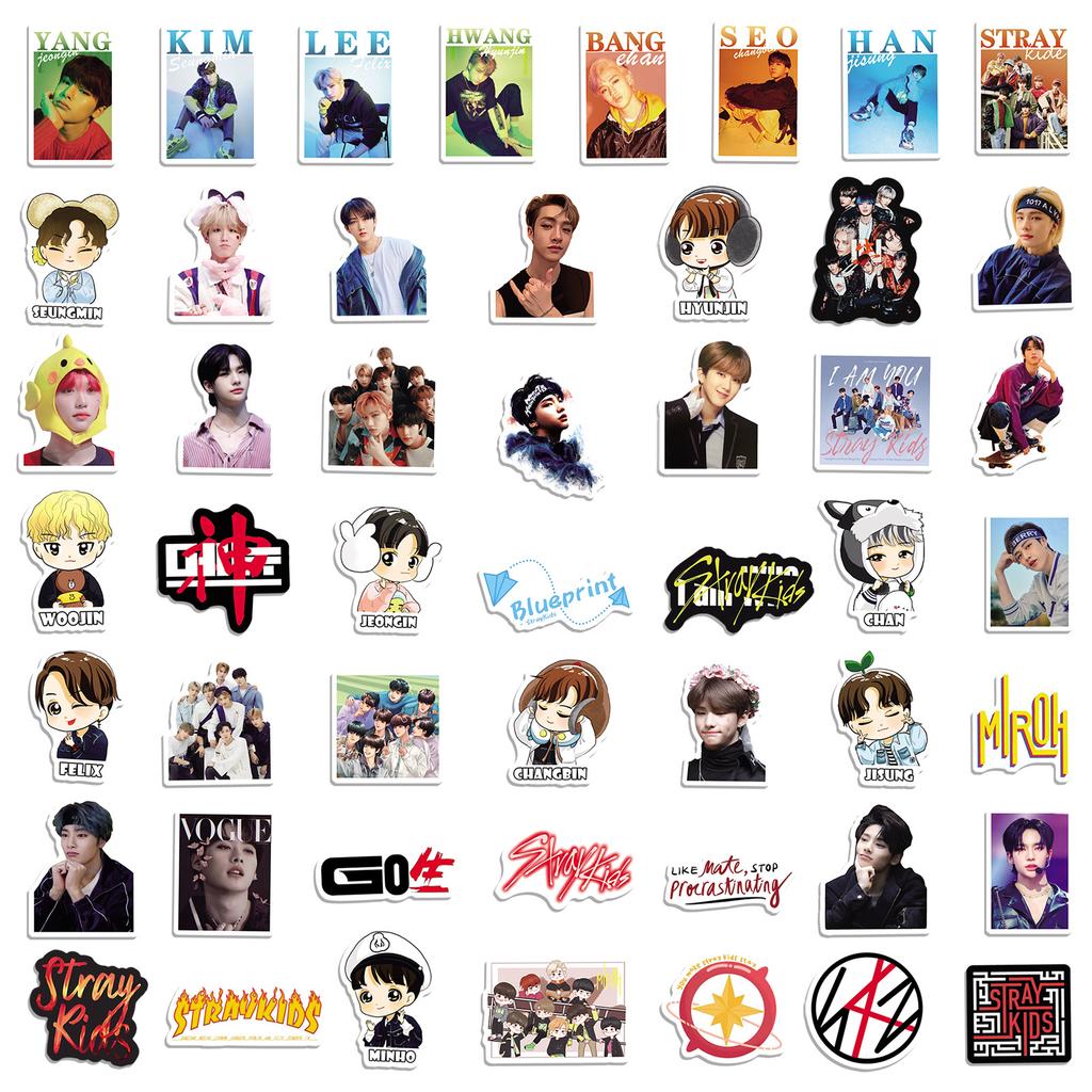 50pcs Stray Kids Stickers Set, Cute SKZ Cartoon & Members Photo Stickers for Laptop, Water Bottle, Scrapbooking, Phone Case, Merch Gift for STAY