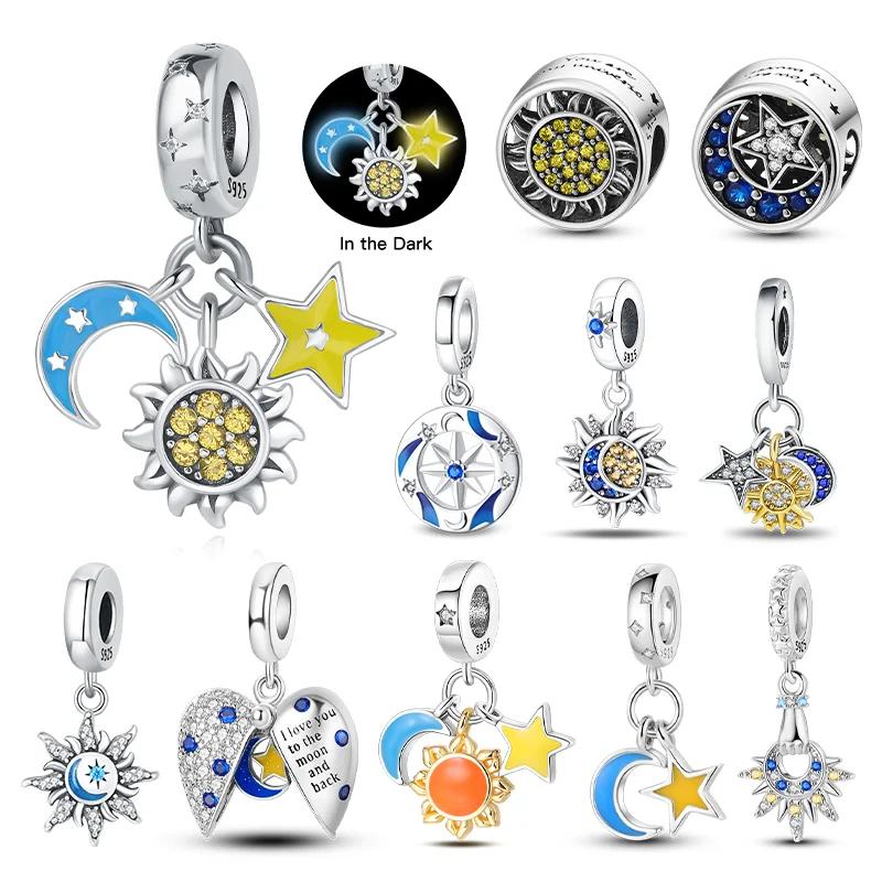 Copper Metal Star Moon Sun Series Charm Bead Components Luminous Bead Component Designed For Authentic Original Bracelet High Quality Fine Jewelry