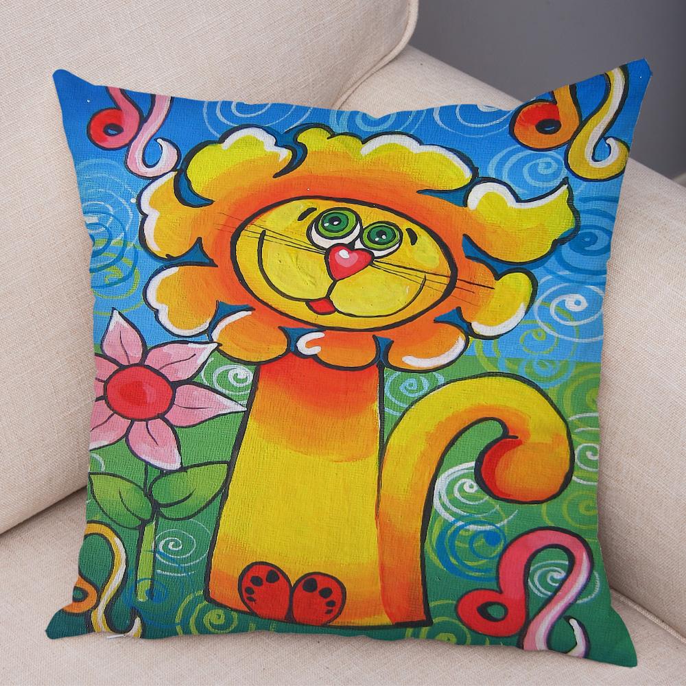 Children Oil Painting Art Cushion Cover Both Sides Plush Pillow Case Decor Cartoon Plant Throw Pillowcase for Sofa Home Car