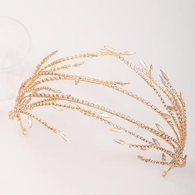 Gold Color Gold Crystal Rhinestone Hairbands Wedding Hair Accessories For Women Bride Tiaras And Crown Headpiece Hair Jewelry