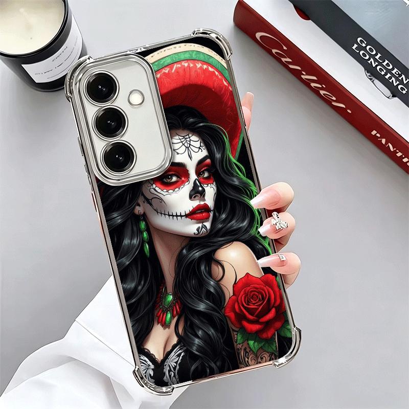 

Catrina Beautiful Rose Girl Skull Plating Phone Case For Samsung A17 A07 A37 A57 A16 A56 A15 A55 A14 A54 A13 A53 A26 A36 A25 A35 Samsung A04S