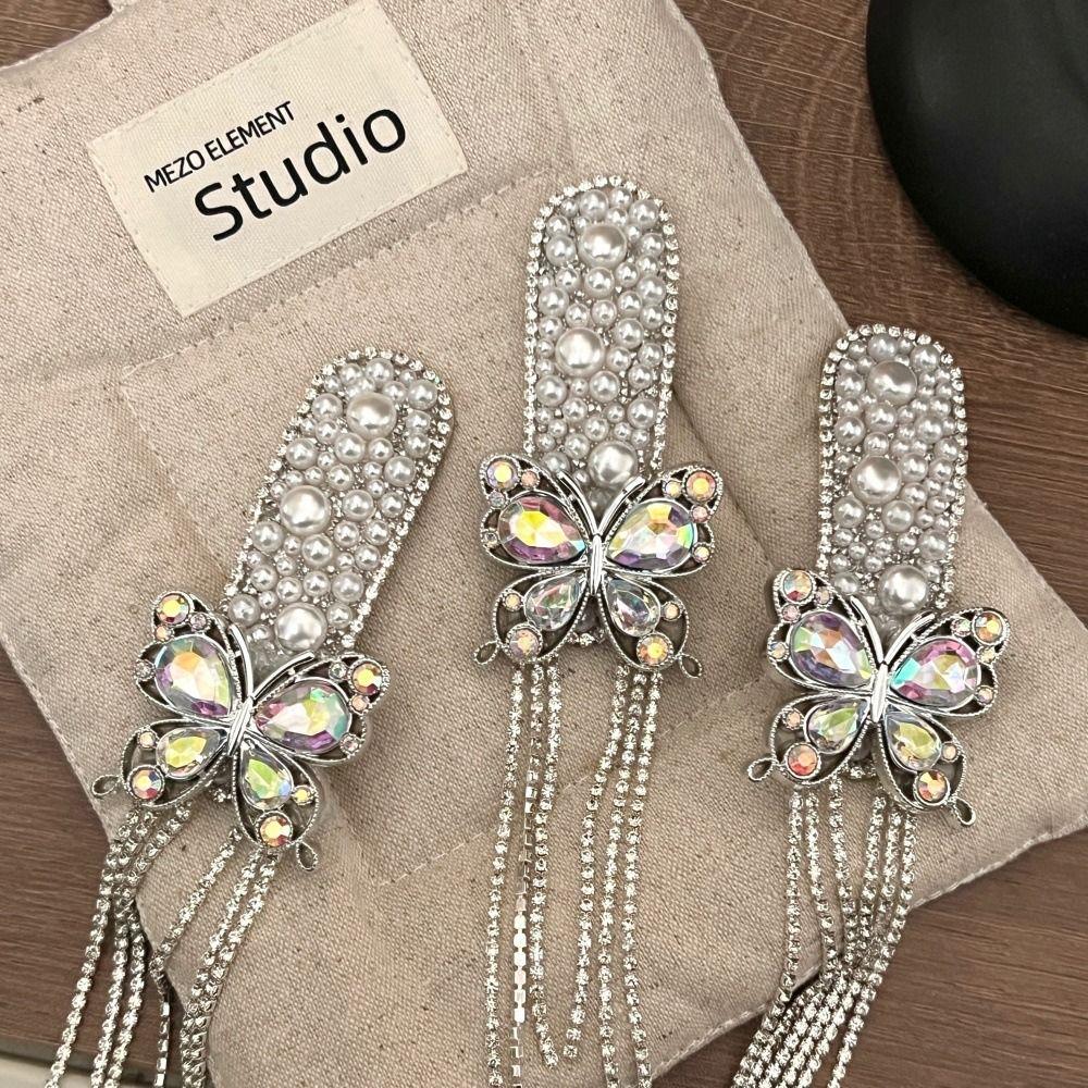 Pearls Butterfly Bang Clip Head Wear Rhinestone Side Clip Creative Tassel Hair Clip  Headwear
