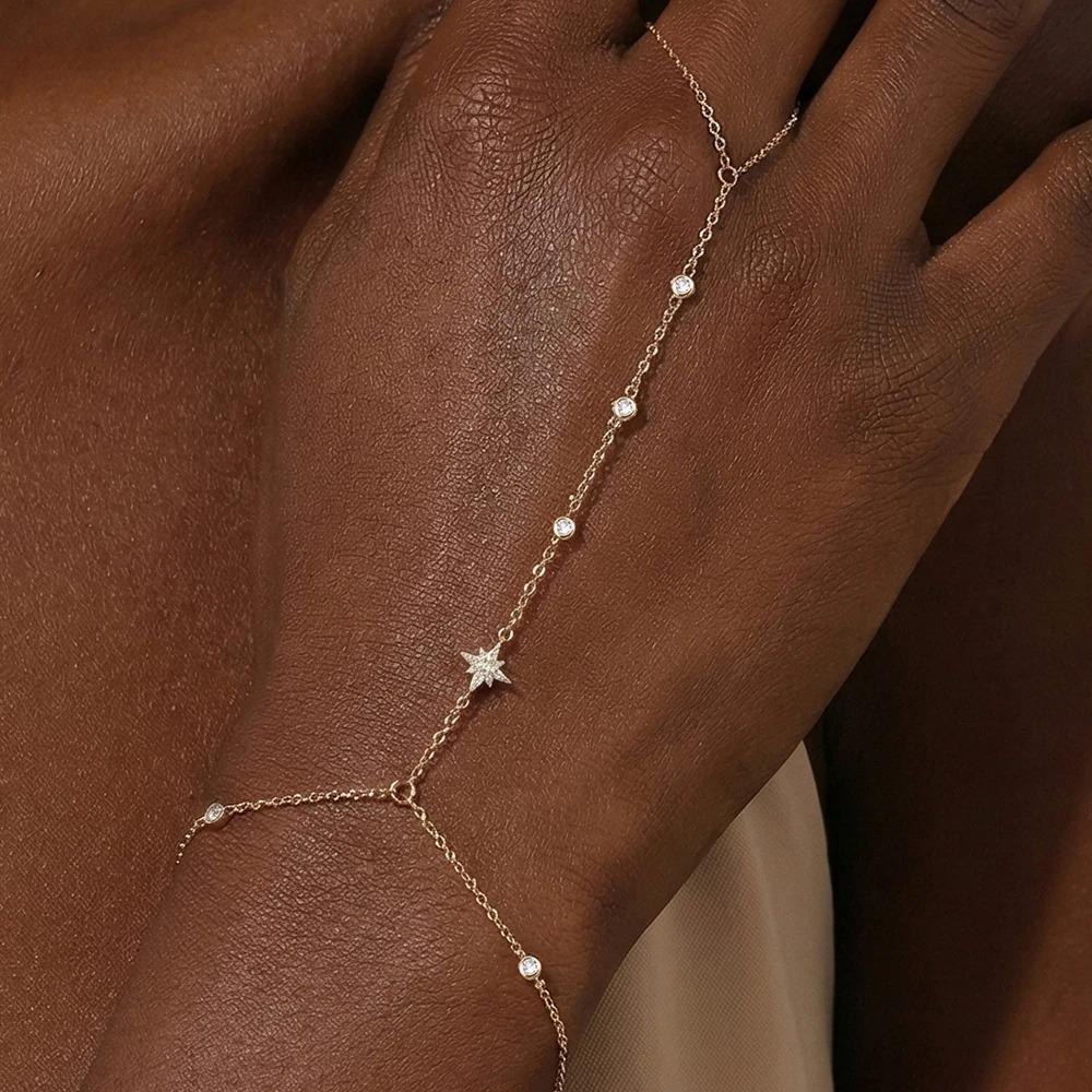 CANNER 925 Silber Herzform Blütenblatt CZ Funkelnder Zirkon Armband Ring Kette Für Frauen Minimalismus Handkette Armbänder