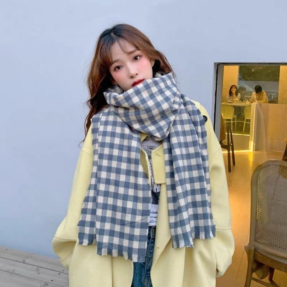 Plaid Literary Style Long Scarf Versatile Thickened Student Neck Warmer Shawl Warm Fashion Scarf