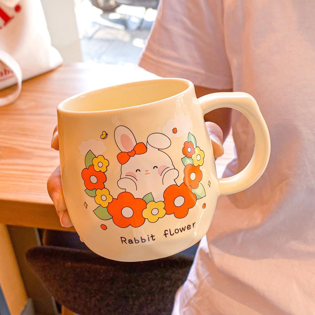 Mug With Lid Spoon Girls Cute Ceramic Cup Children'S High-Value Water Cup Dormitory Coffee Breakfast Cup Men
