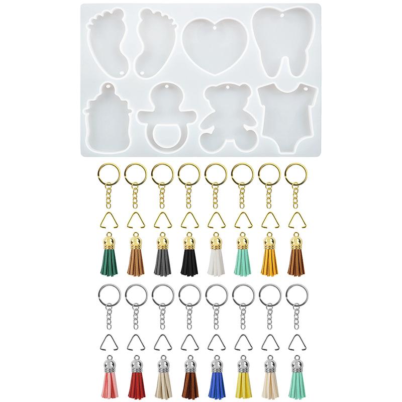 

WTEMPO Creative Resin Mold with Tassel Keychains Anniversary Foot & Heart Shaped Designs Keychain Pendant Mold DIY Keychain Craft Silicone Mold 1set белый