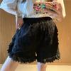 Shorts de Renda com Cintura Elástica Feminino Bordado Vazado Barra Franzida Moda Casual