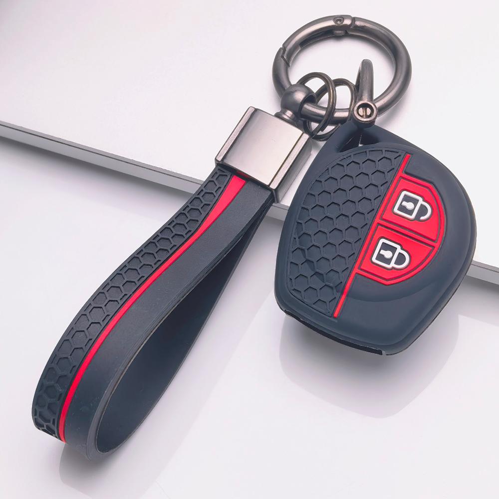 Silicone Remote Key Cover for Suzuki Swift Alto Jimny SX4 Vitara Ignis Celerio with Keychain Honeycomb Texture Metal Keychain Remote Key Protector