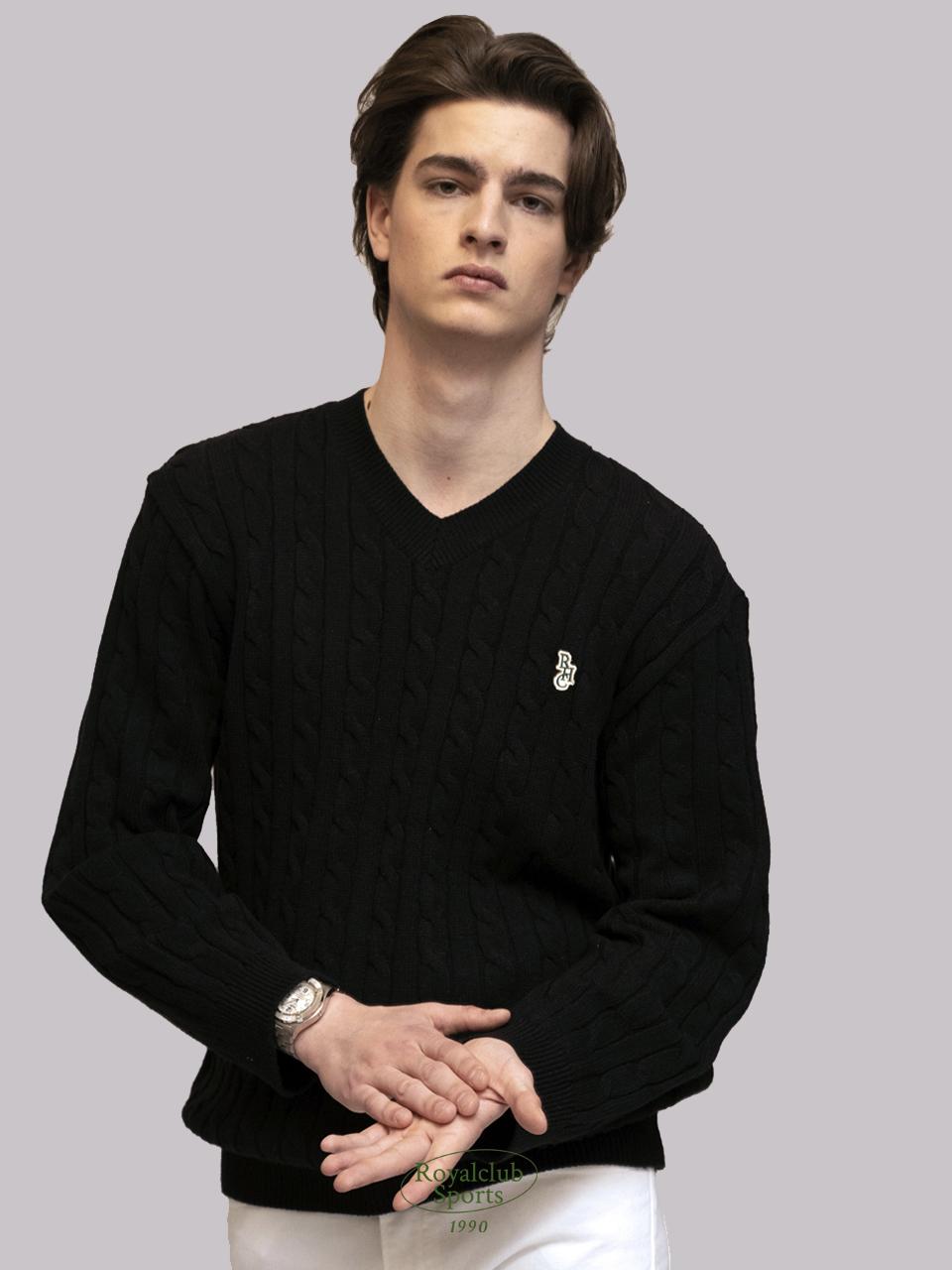 Royal Club Holiday Rch V-Neck Wimbledon Cable Knit Black L
