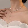 Set di Gioielli da Sposa Donna Orecchini a Frange con Perle Simulate +Collana+Bracciale Perline per Feste Accessori Regalo