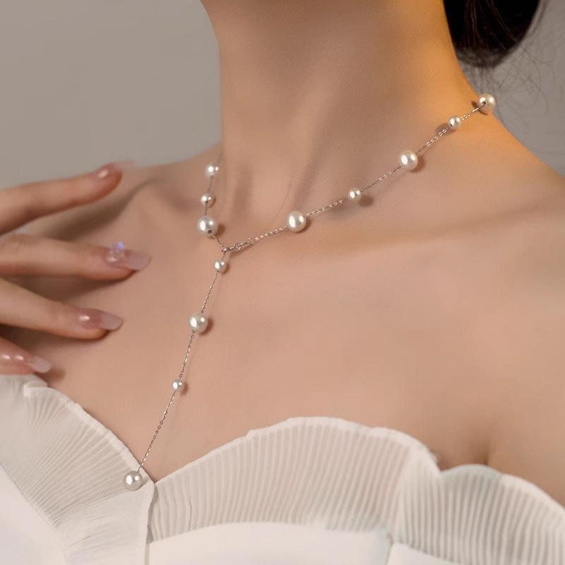 Set di Gioielli da Sposa Donna Orecchini a Frange con Perle Simulate +Collana+Bracciale Perline per Feste Accessori Regalo
