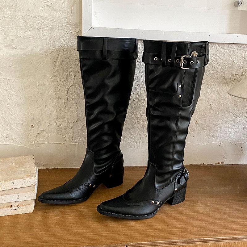 Fashion New Fashion Pointed Toe Modern Ladies Knee High Boots With Heels Shoes Female Buckle Footwear Women Western Long Booties Shoes