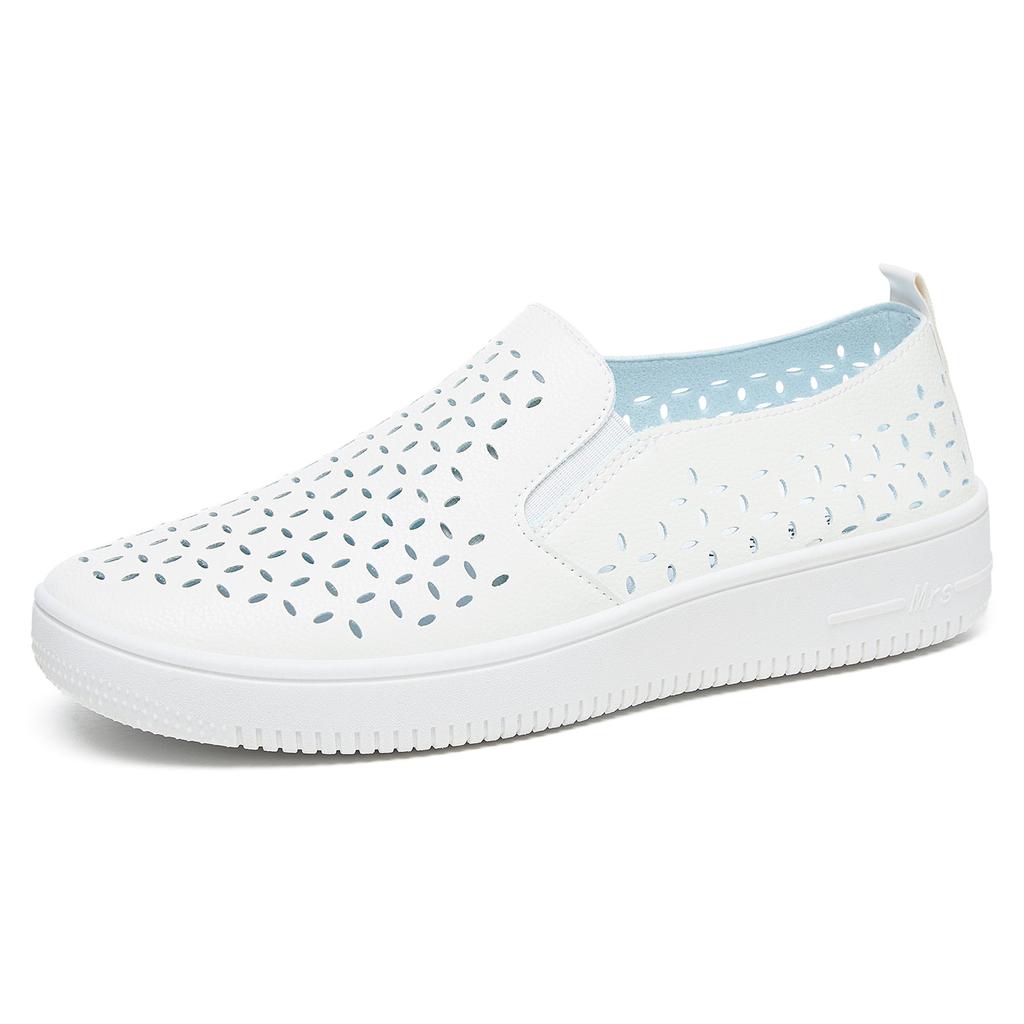 Summer Cutout Walking Shoes for Women Platform Slip On PU Leather Loafers Dress Shoes Hollow Breathable Sneakers Women's Casual Office Work Sneakers