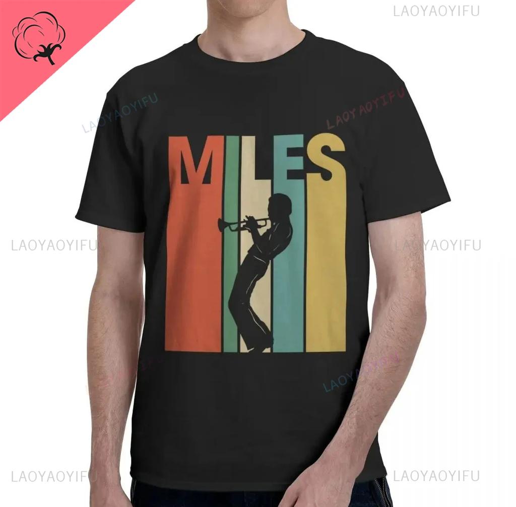 Retro Miles Davis Trumpet T Shirts Casual Tee Shirt Blue Music Gift Short Sleeve Oneck Novelty Funny Printed Classical TShirt
