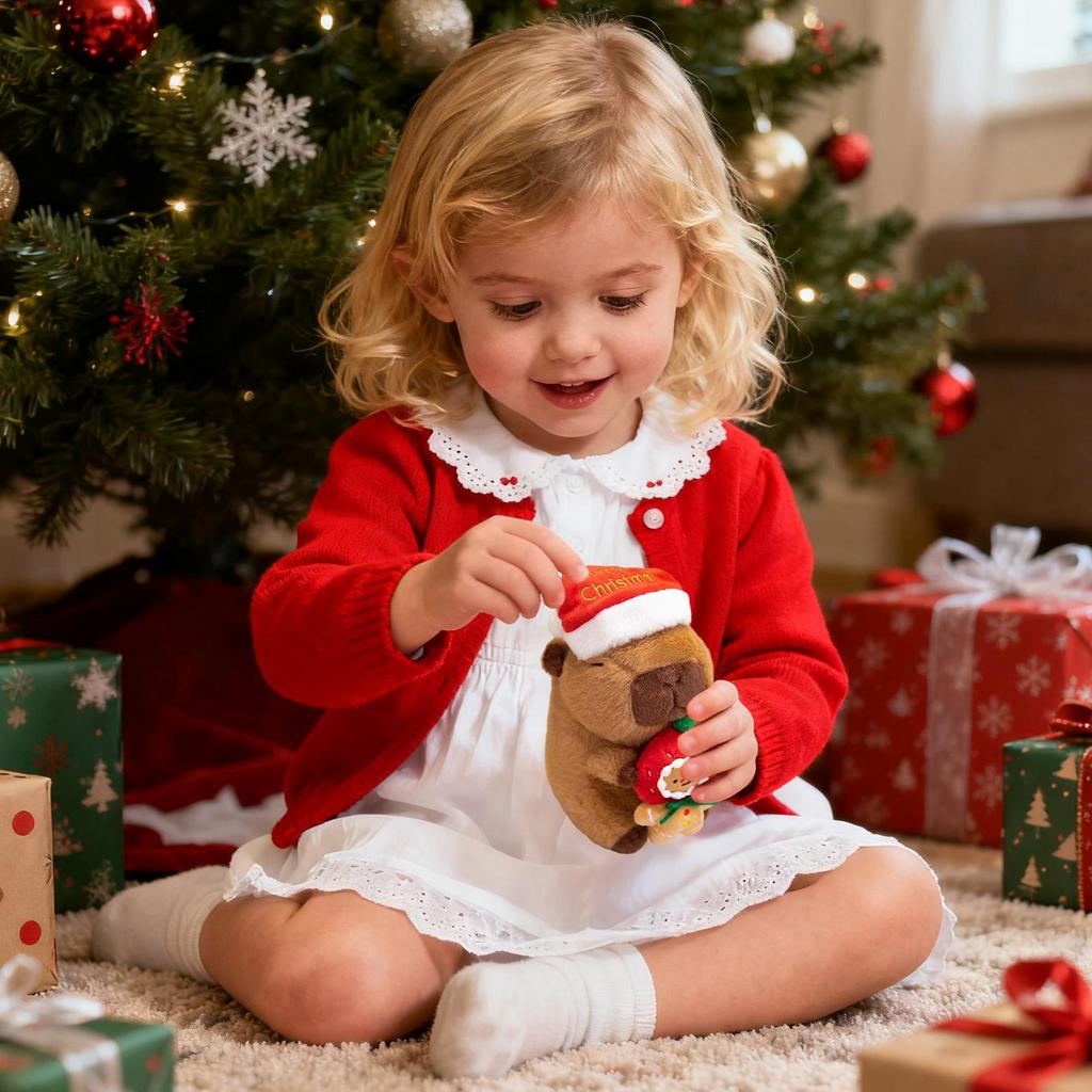 2025 Christmas Capybara Stuffed Animal Soft Plush Toy, Holiday Decor For Car Bedroom Sofa Living Room, Toddler Kids
