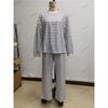 Women's 2Pcs Striped Casual Tracksuit Loose Long Sleeve Top + Wide Leg Pants Set