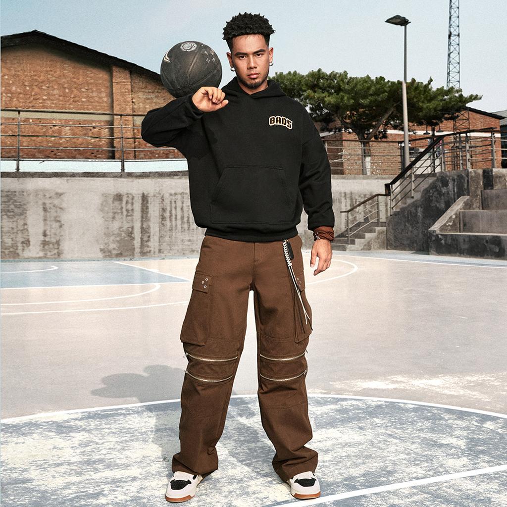 Li Ning Basketball Series Hooded Loose Letter Pullover Long Sleeve Fleece Sweatshirt Men Sweatshirt Black AWDU503-1