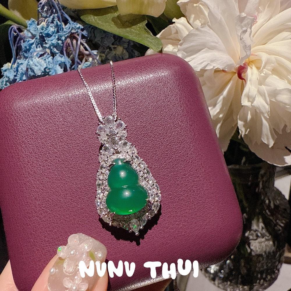 Jewelry, Brazilian Chalcedony Gourd Snowflake Zircon Necklace, New Chinese Style, Gourd Fulu Zircon Bracelet, Set.