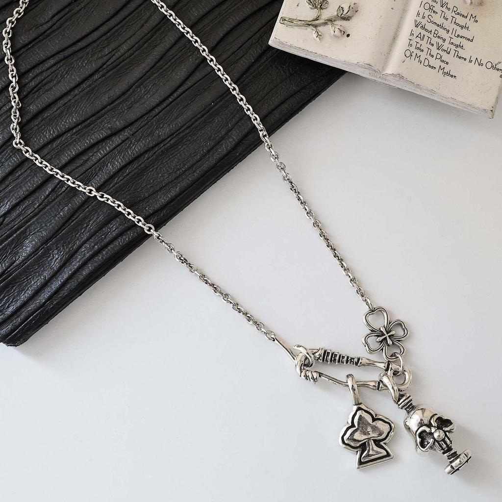 2025 Cross Flower Skull Pendant Necklace for Couples - Trendy Unisex Jewelry Chain