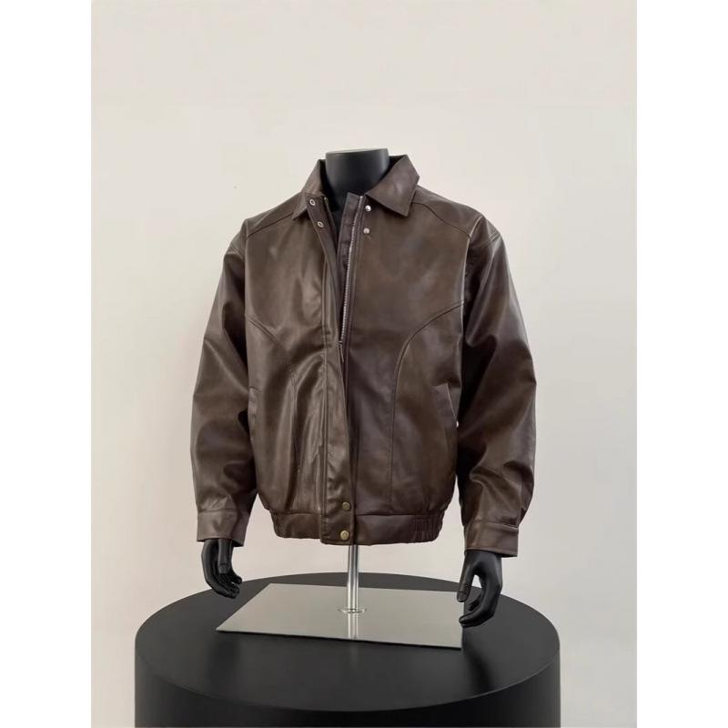 Men's Trendy American Retro PU Leather Lapel Jacket for Spring & Fall