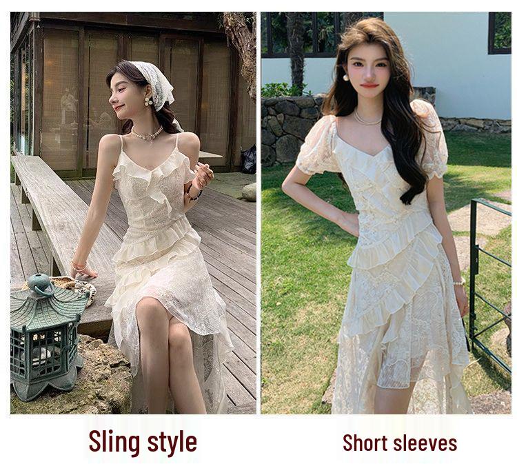 Elegantes Sommerkleid mit Spitzen-Trägern für zierliche Frauen