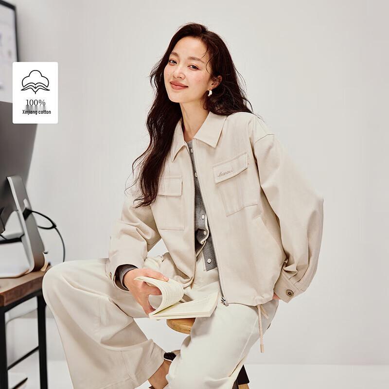 

INMAN Женская весенняя 2026 повседневная куртка с коротким рукавом и спущенным плечом на кулиске L