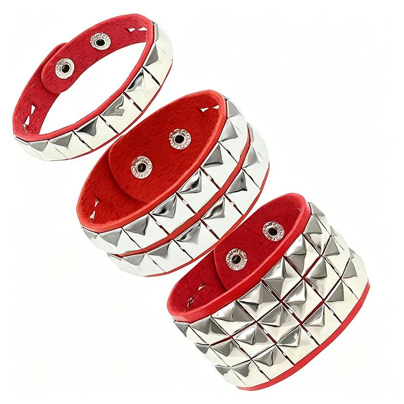 Black Leather Goth Square Washer Rivet Bracelet Cuff Wristband Punk Stainless Steel Bracelets for Armbands Men Women Party Gift