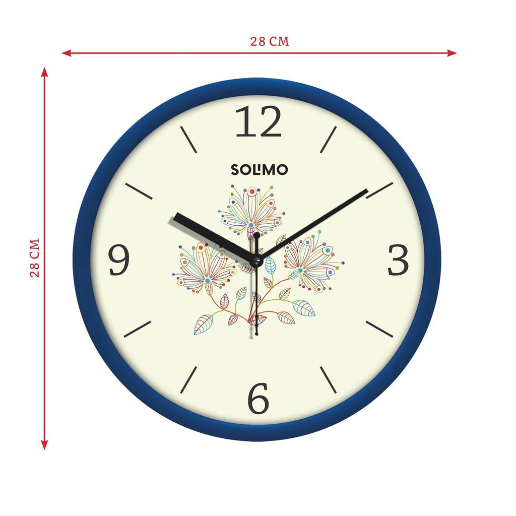 Plastic 11-Inch Classic & Modern and Stylish Flower Print Silent Movement Analog Wall Clock - Turquoise Blue