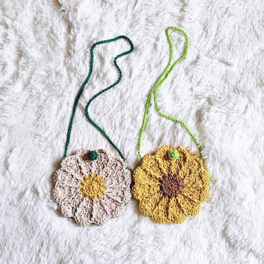 Borsa a tracolla rotonda piccola Daisy: Portafoglio per Cellulare e Monete, Borsa a Tracolla Intrecciata per Vacanze al Mare e Giornate in Spiaggia