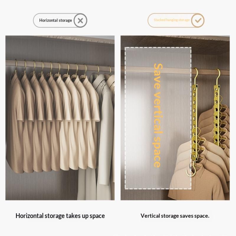 8 Hole Aluminum Alloy Clothes Hanger Space Saving Foldable Pants Hanger Magic Seamless Multiplayer Closet Organizer