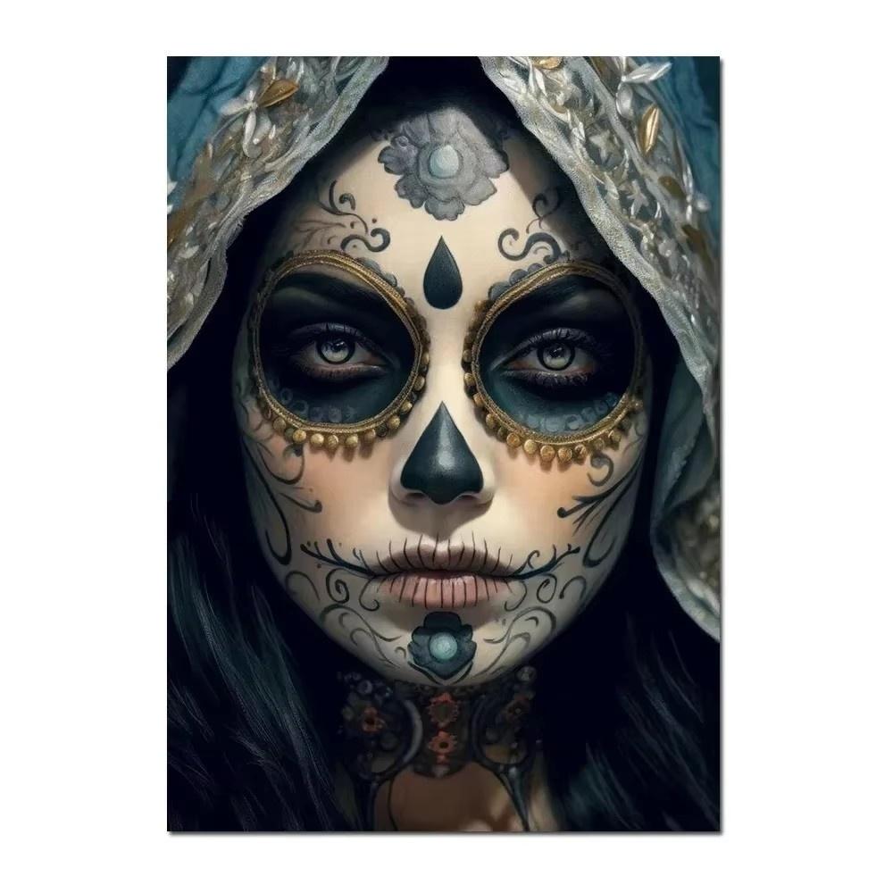 Mexican Day of The Dead La Catrina Sugar Skull Girls Poster Prints Gothic Canvas Painting Art Picture for Room Home Decor