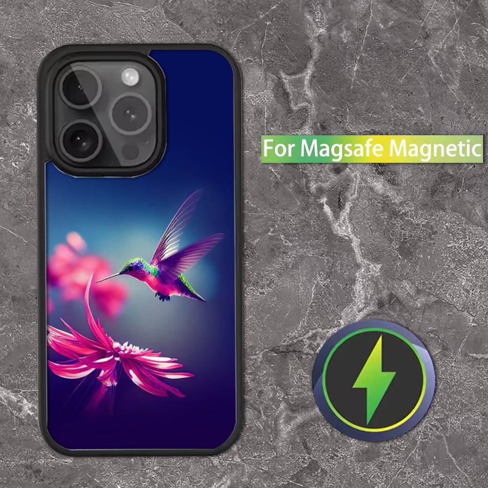 Hummingbird and Flowers Phone Case For iPhone 17,16,15,14,13,12,11,Pro,Max,Plus,Mini,SE Magsafe Magnetic Wireless Charging