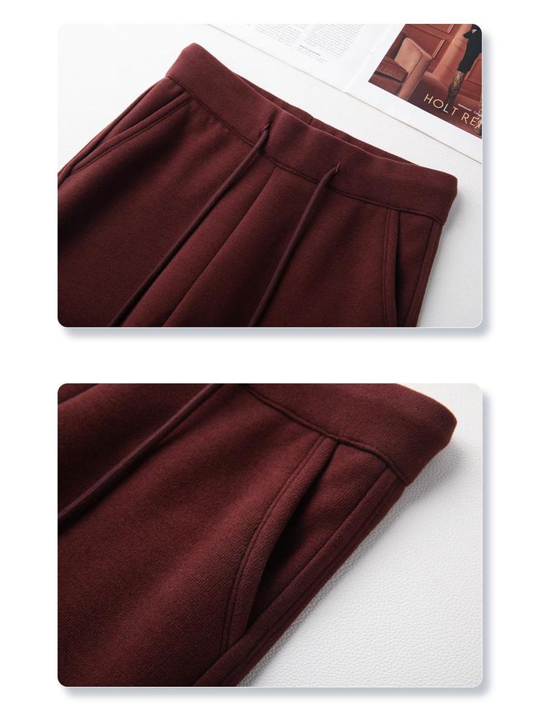 Ancola Red Women's High-Waisted Wool Wide-Leg Pants - 2024 Autumn/Winter Collection