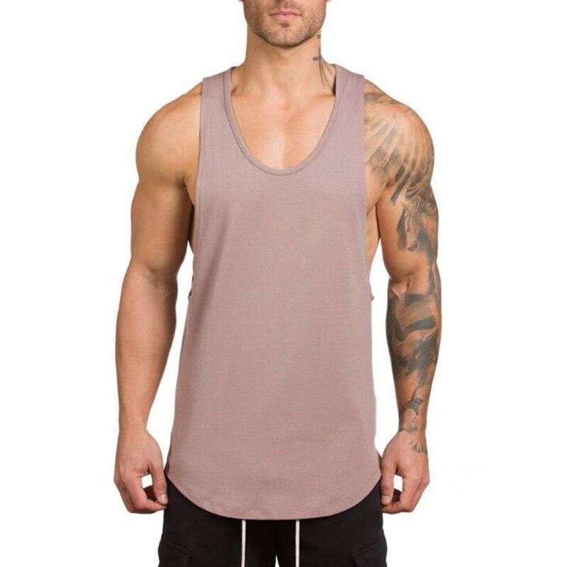 6689 Blank Mesh Slim Fitness Vest Men&#39;s European and American Arc Hem Sports GYM Bottoming Breathable Quick-drying Shoulder 6689