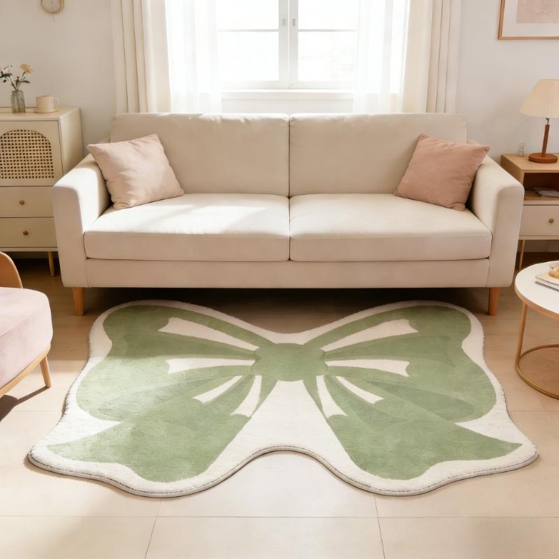 Girly Style Carpets for Living Room Pink Bow Bedroom Decor Carpet Fluffy Soft Irregular Bedside Rug Home Thicken Plush Floor Mat