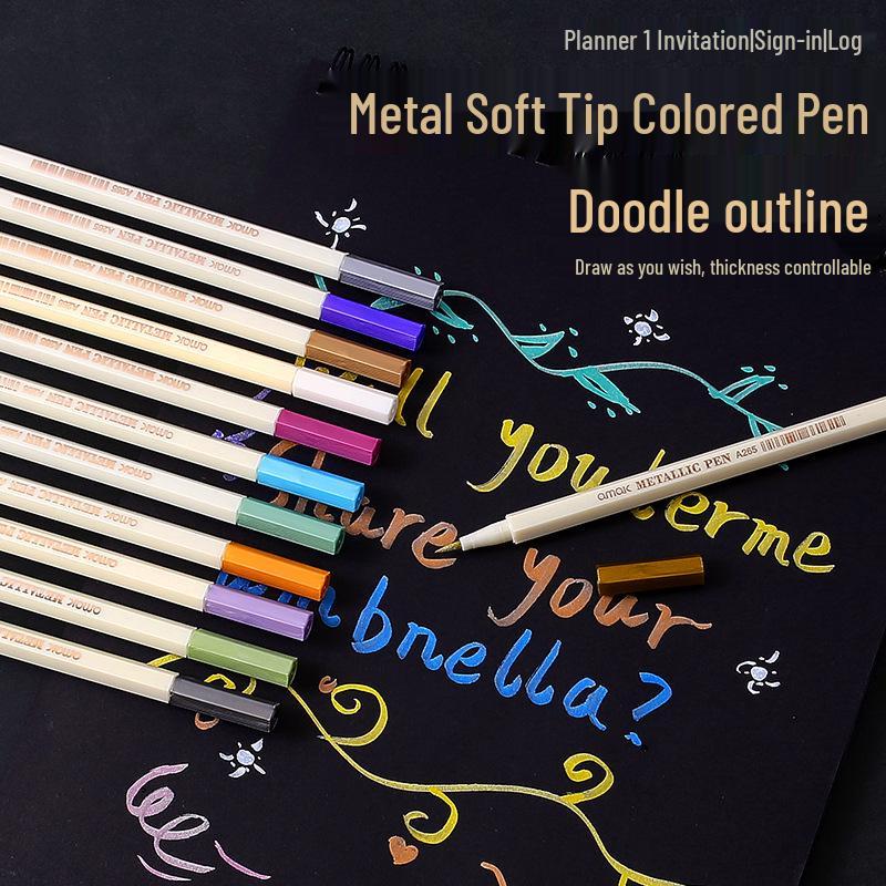 12-Color Pearlescent Soft Tip Paint Marker Set for DIY and Photo Albums